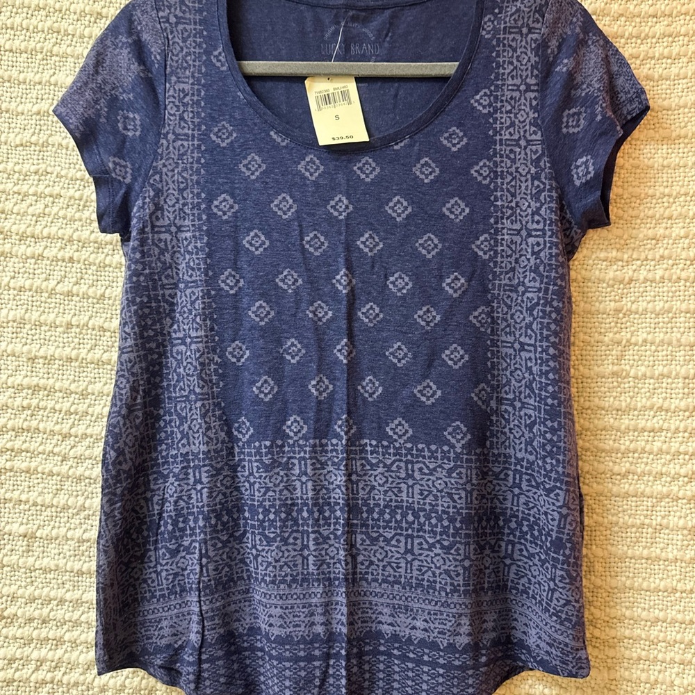 Lucky Brand Navy Patterned Short Sleeve Tee NWT Size S